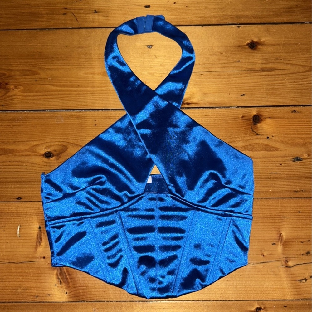 Better Be - Blue Halter Cross Neck Top
